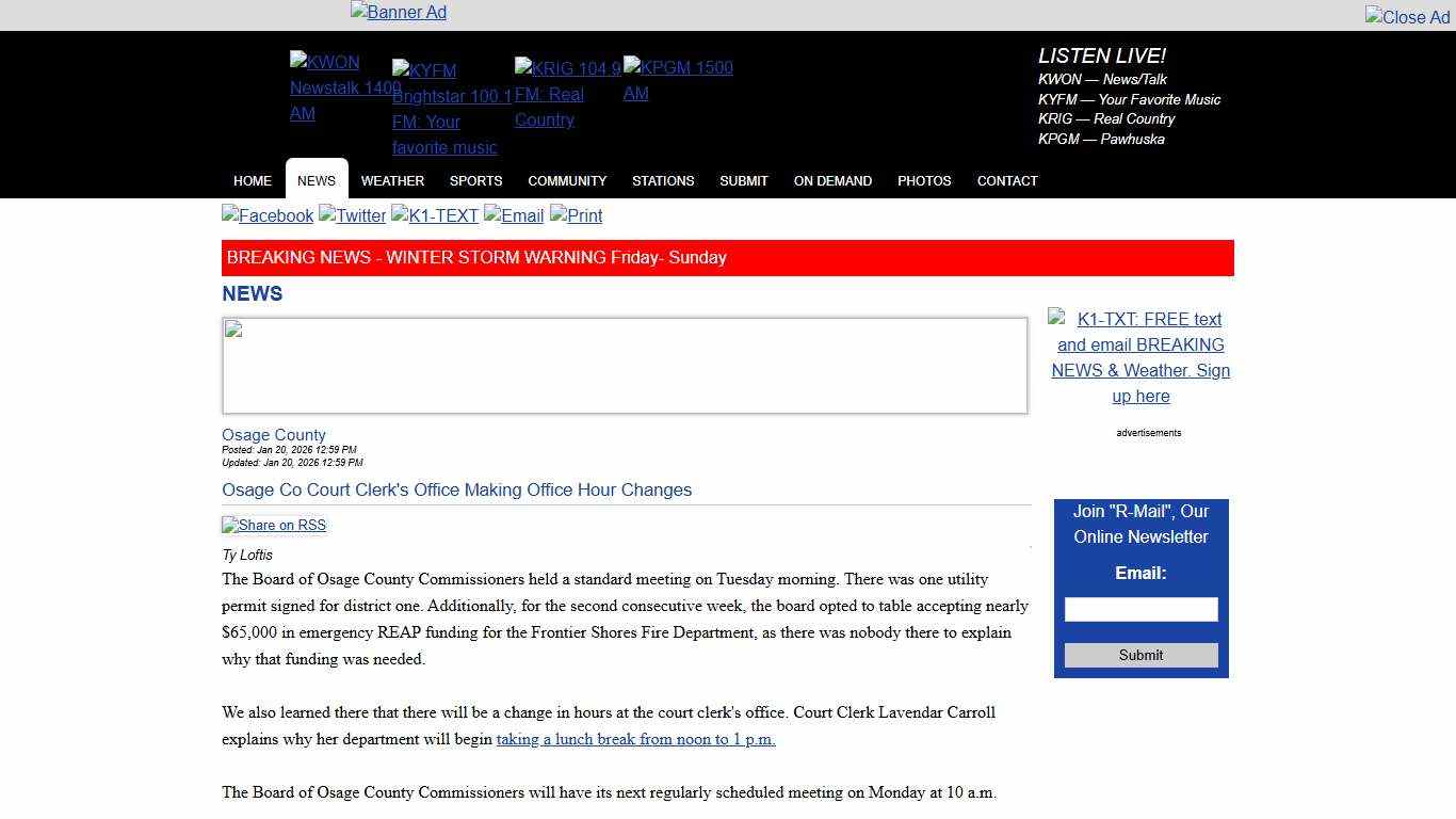 Bartlesville Radio » News » Osage Co Court Clerk's Office Making Office Hour Changes